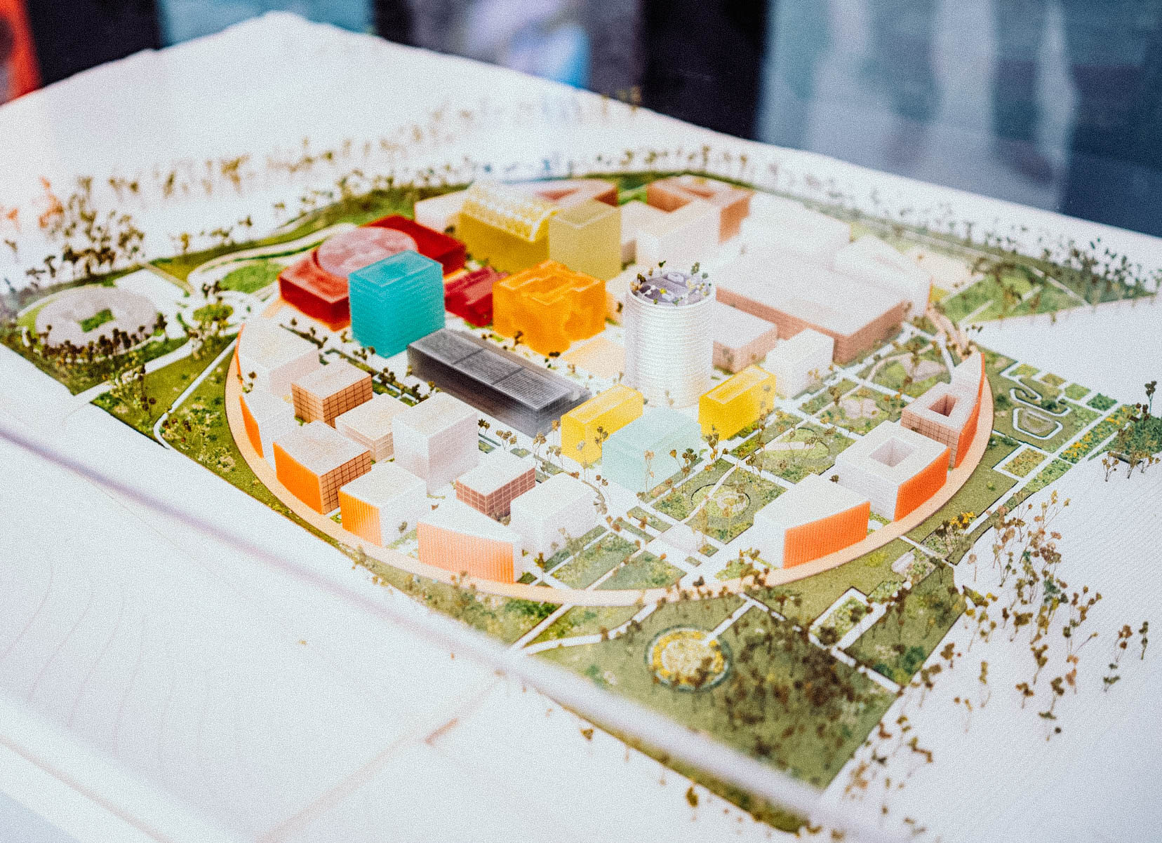 A model of the IPAI shows its circular layout, nestled in the green northern part of Heilbronn.